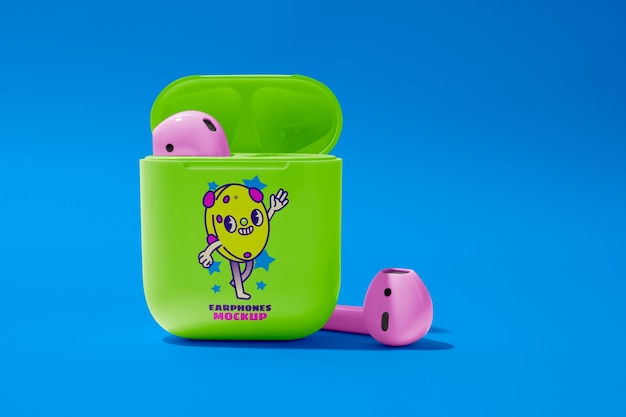 Colorful earphones plastic case mock-up design