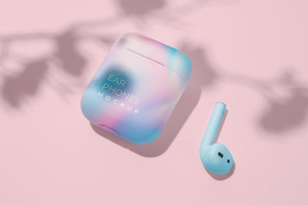 Colorful earphones plastic case mock-up design