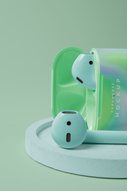 Colorful earphones plastic case mock-up design