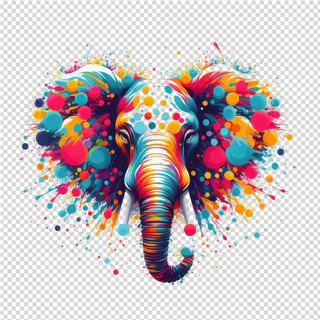 Un elefante colorato con un disegno colorato sulla testa