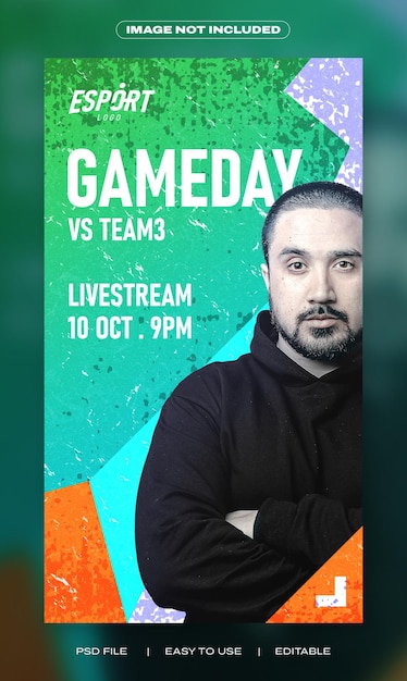 PSD modello strutturato dell'insegna di storie di instagram di esport gameday colorato