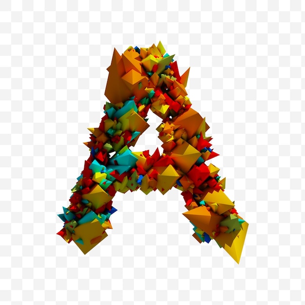 Colorful explode alphabet letter a on white background 3D illustration