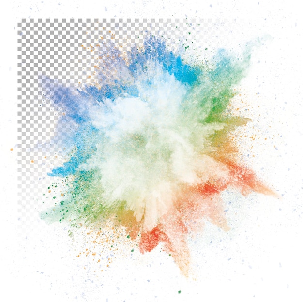 A colorful explosion with on transparent background and a yellow splatter
