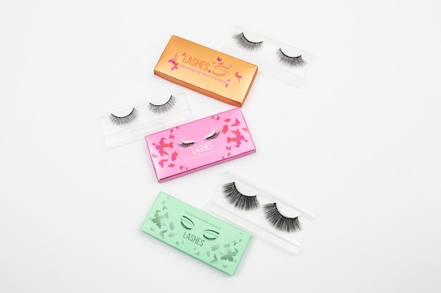 PSD colorful false eyelashes packaging mock-up design