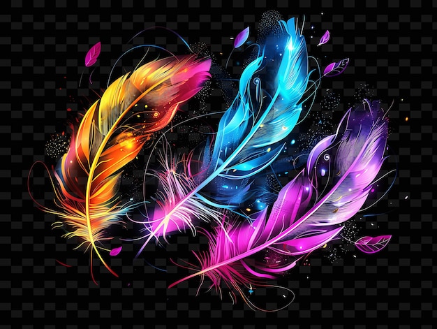 PSD a colorful feather with colorful feathers and a black background