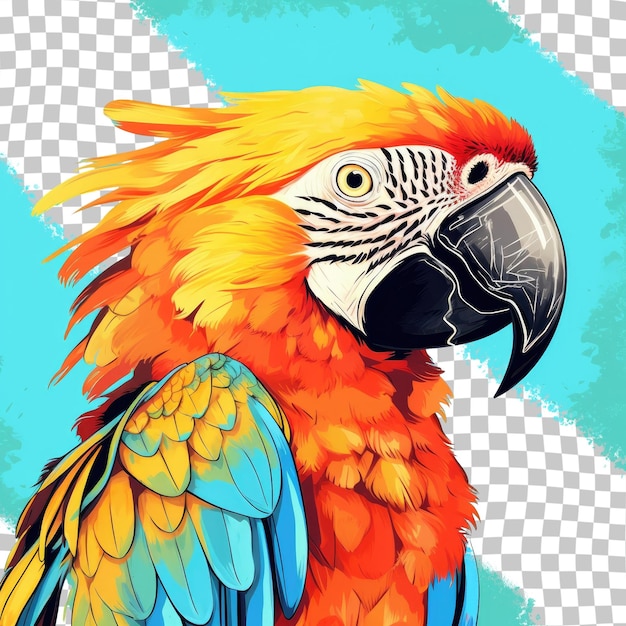 PSD le piume colorate di un uccello macao nel suo ritratto