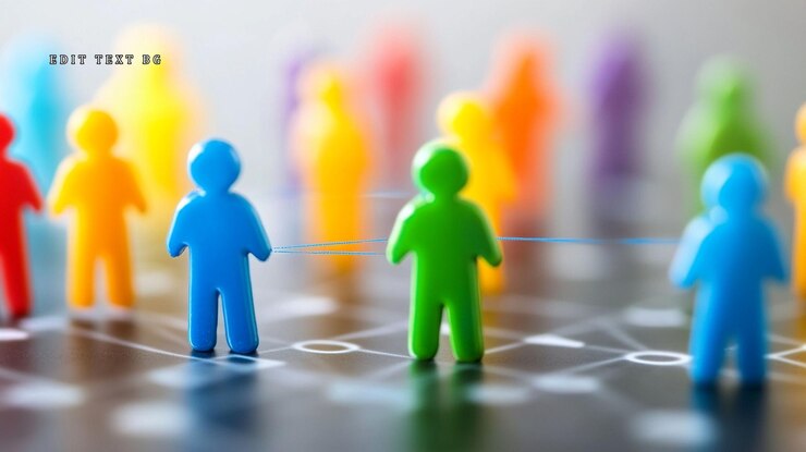 PSD colorful figures connected representing a network or community