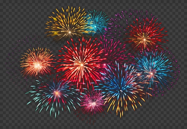 Fuochi d'artificio colorati isolati su sfondo trasparente