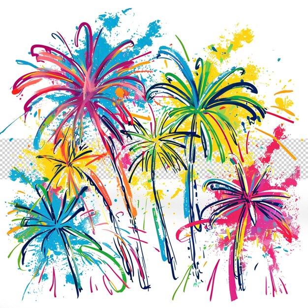 PSD colorful fireworks transparent background