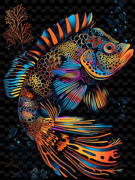 PSD a colorful fish head with orange and blue stripes and orange fish