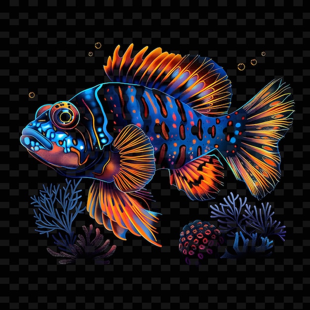 PSD a colorful fish with a colorful face and orange and blue eyes