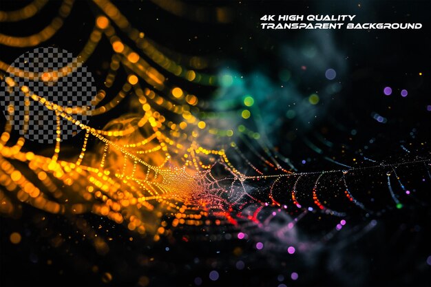 Colorful flameinfused spider net with dynamic dusttransparent background