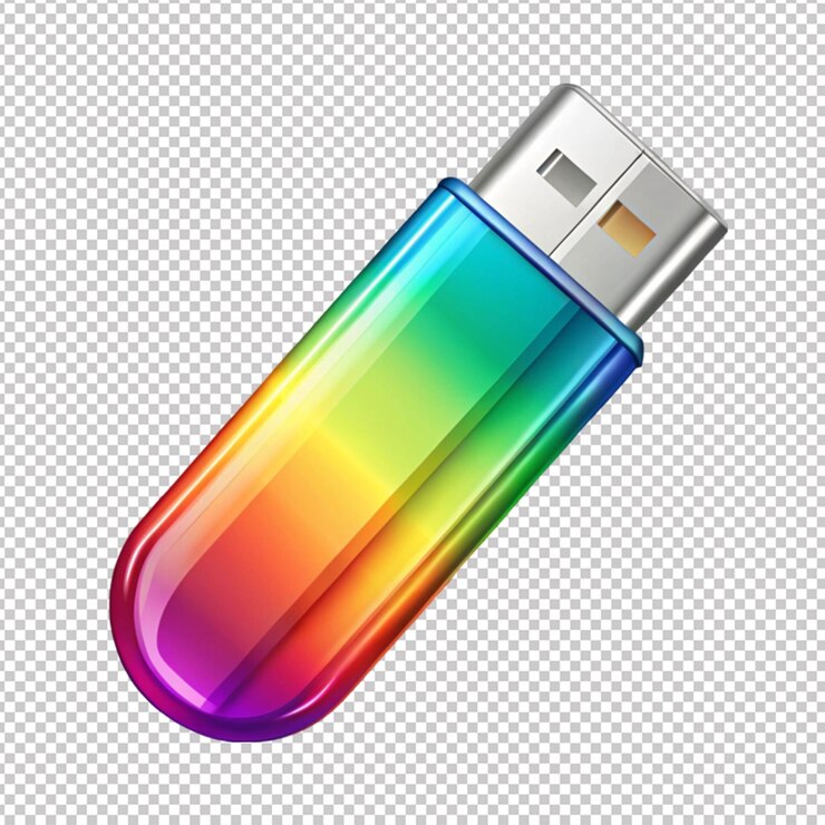 PSD colorful flash drive on transparent background