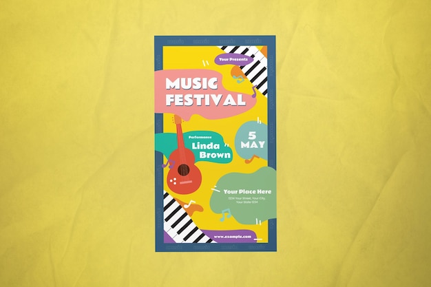 PSD colorful flat design music festival instagram story