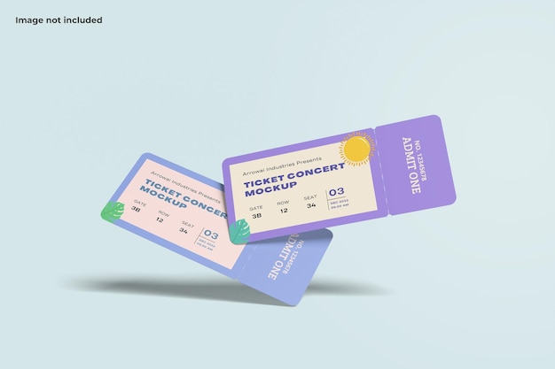 PSD colorful floating concert ticket mockup