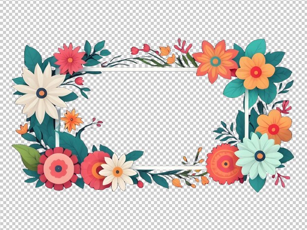 PSD colorful floral frame with flat design on transparent background