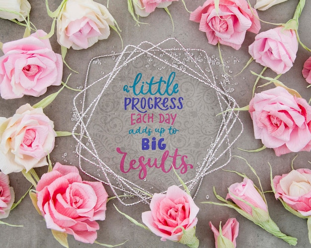 PSD colorful floral frame with motivational message