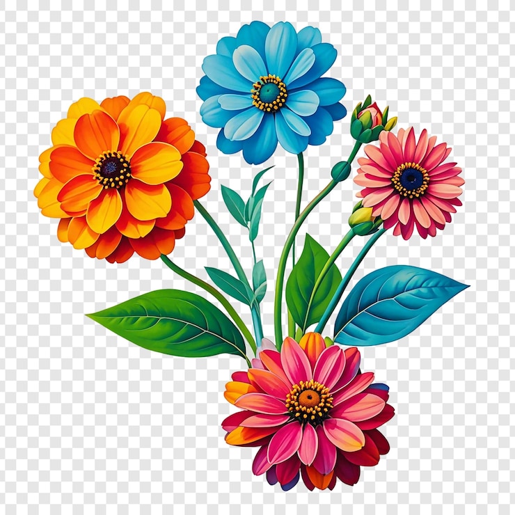PSD colorful floral isolated on a transparent background