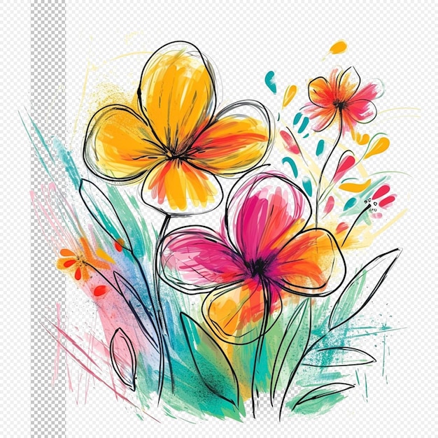 Colorful floral scribbles transparent background