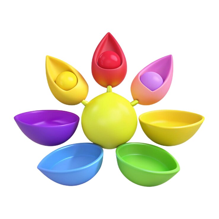 PSD a colorful flower arrangement with three colorful bowls on the bottom