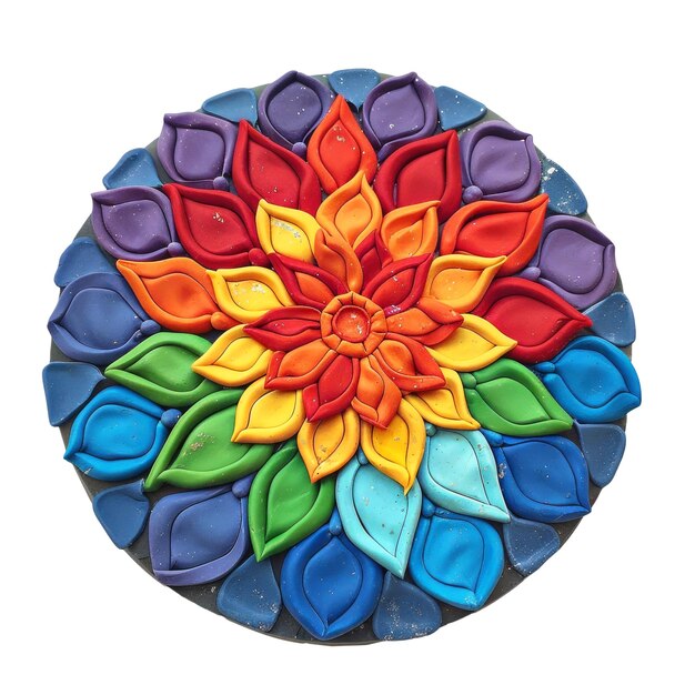 PSD a colorful flower design is on a plate with the colors of the rainbow