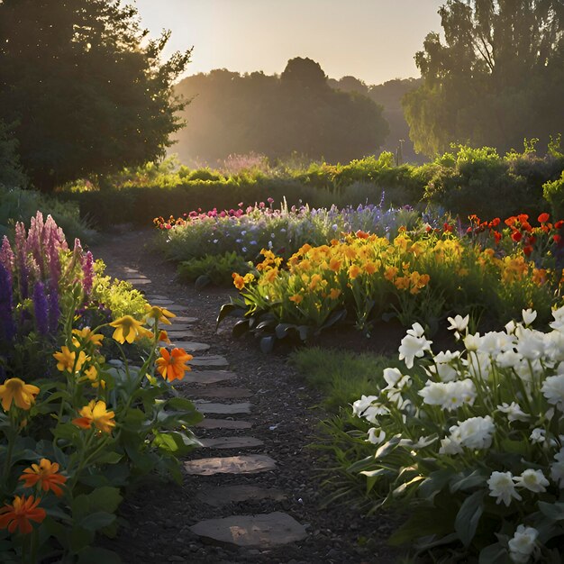 PSD paesaggio colorato di giardini fioriti