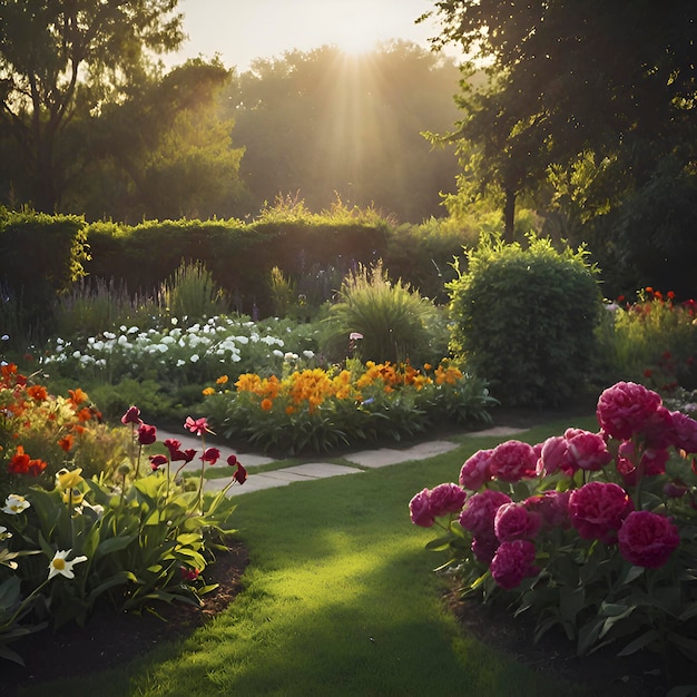 Paesaggio colorato di giardini fioriti