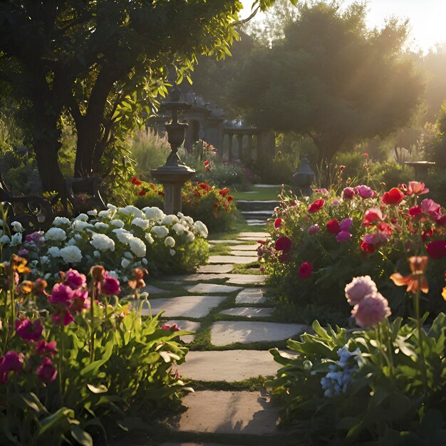 PSD paesaggio colorato di giardini fioriti