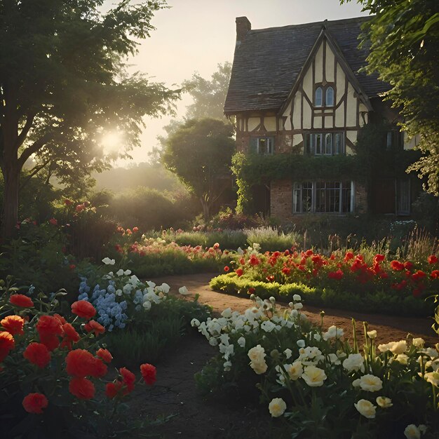 カラフルな花園の風景