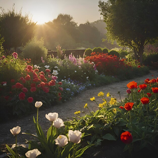 Paesaggio colorato di giardini fioriti