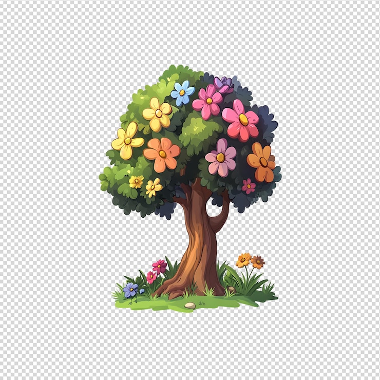 PSD colorful flower tree illustration