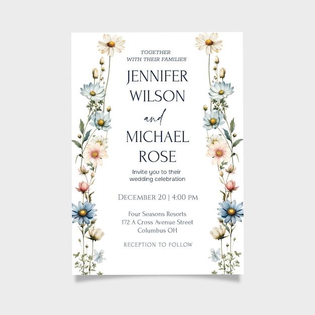 PSD colorful flower wedding invitation template printable wedding wedding invites editable invitation