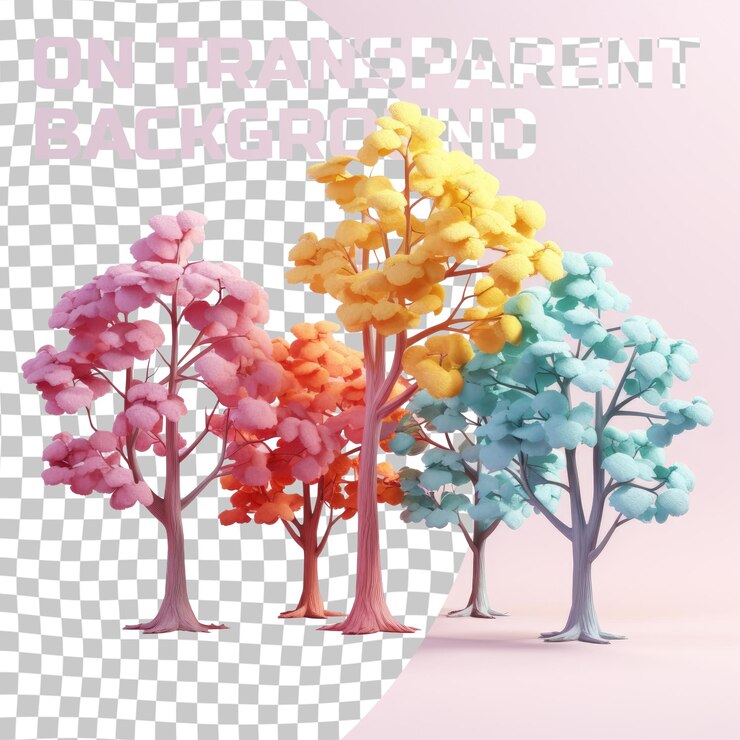PSD colorful flowers and branches on a transparent creating a vibrant display