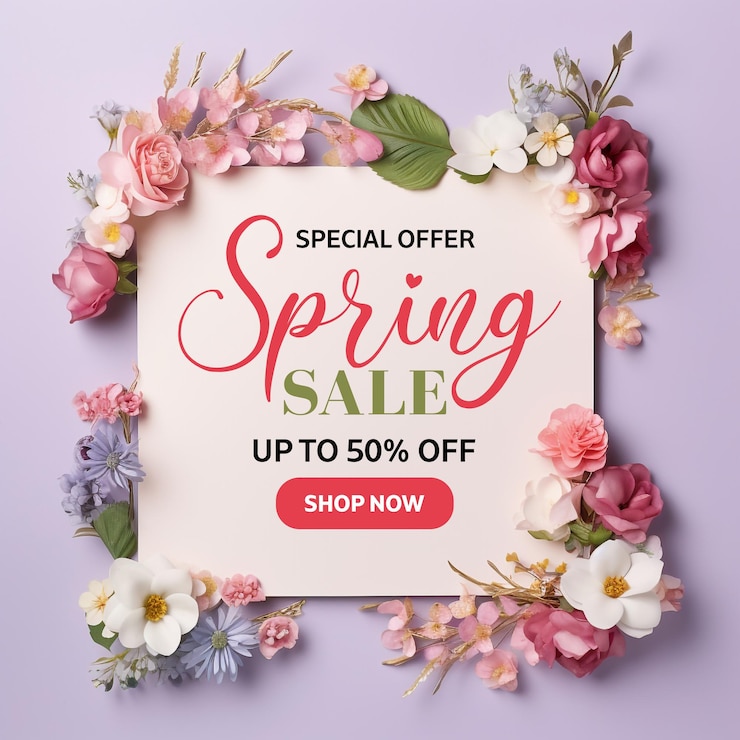 PSD colorful flowers spring sale discount banner or social media post template