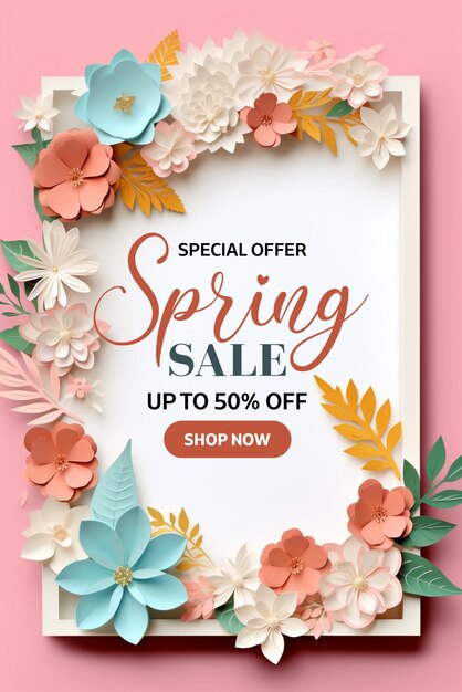 PSD colorful flowers spring sale discount banner or social media post template