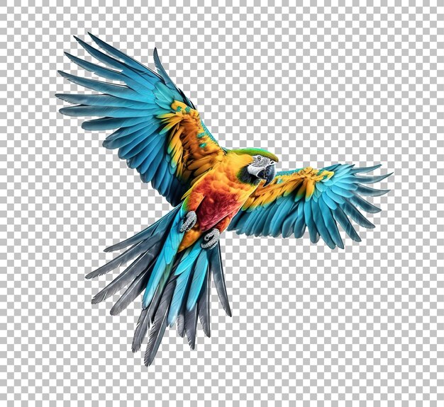 PSD colorful flying parrot isolated on white background scarlet macaw parrot flying isolated on white