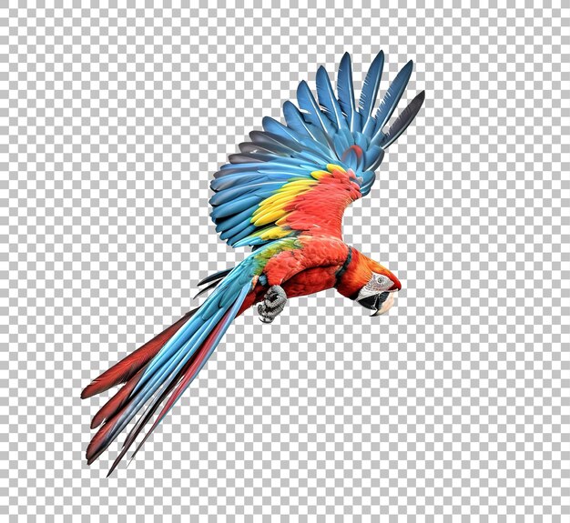 PSD colorful flying parrot isolated on white background scarlet macaw parrot flying isolated on white