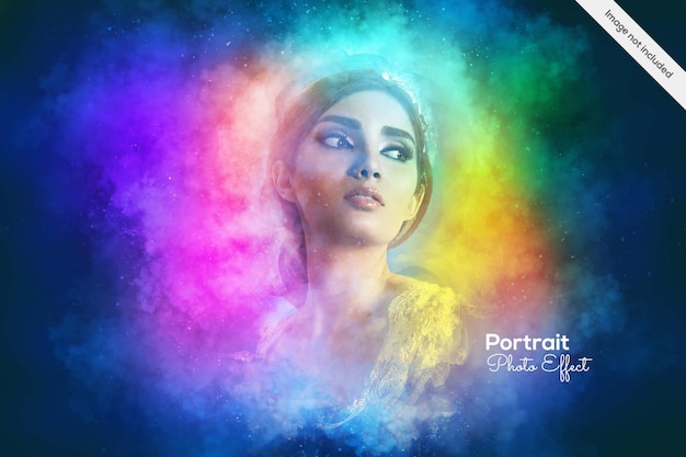 Colorful fog powder explosion Portrait photo effect template