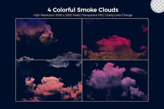 PSD colorful fog smoke clouds realistic set on blue background