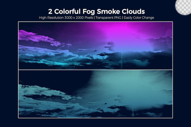 Colorful fog smoke clouds realistic set on blue background