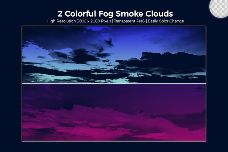 PSD colorful fog smoke clouds realistic set on blue background