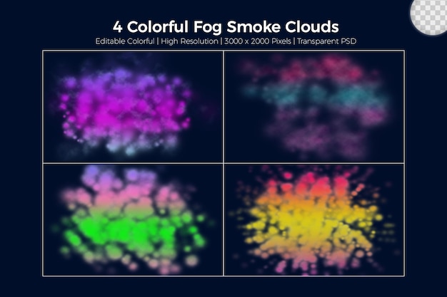 青い背景にリアルなカラフルな霧の煙の雲を設定します