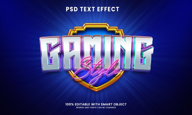 PSD colorful gaming style 3d text effect template with shield