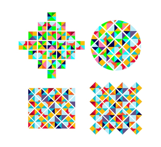 Colorful Geometric Abstract Shapes with Paper Cut Style Isolated on White Background