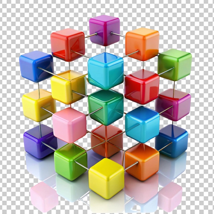 PSD colorful geometric cubes on transparent background
