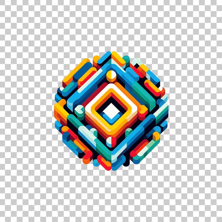 PSD colorful geometric shapes are displayed on a white background