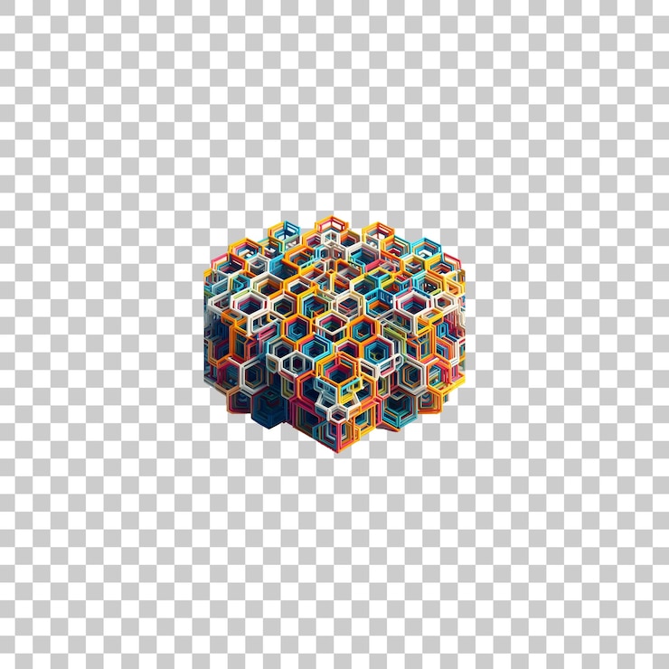 PSD colorful geometric shapes hexagon isolated on transparent background