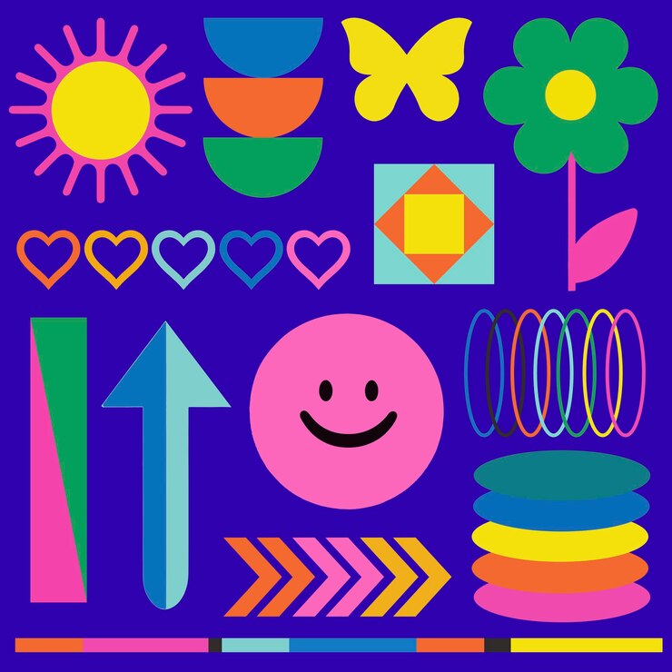 PSD colorful geometric shapes and icons