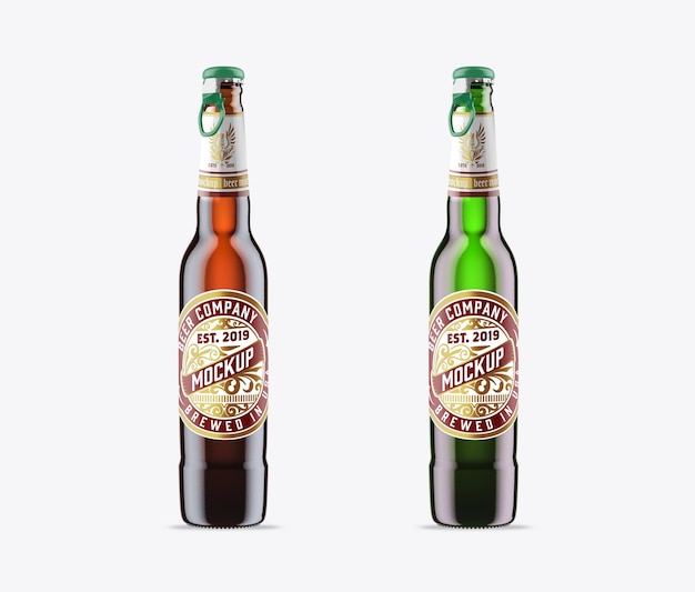 Colorful Glass Beer Bottle Mockup