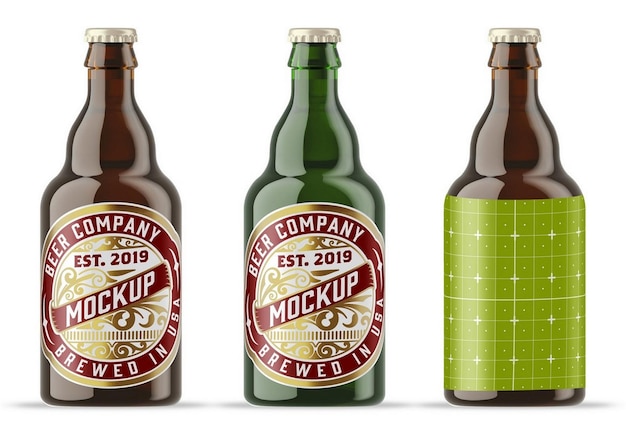 Colorful glass beer bottle mockup